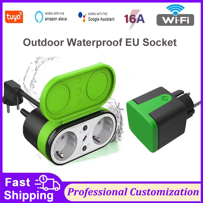 Smart Home Technology - Tuya EU 16A Wifiスマート屋外プラグスイッチソケットIP44防水スマートダブルソケットタイマーAPP音声制御 Alexa Google対応