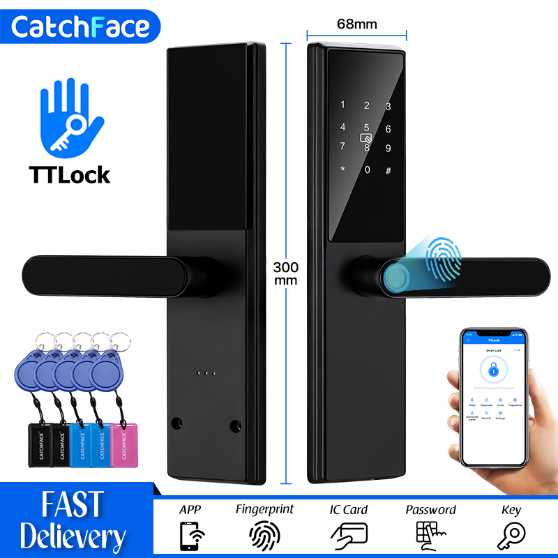 Smart Home Technology - Bluetooth 指紋ドアロック TTLock アプリコードカードキータッチスクリーンスマートドアロックセキュリティデジタル電子ロック家庭用