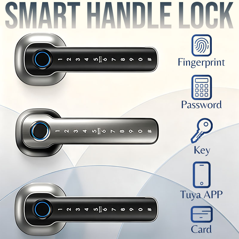 Smart Home Technology - ホームセキュリティデバイス スマート指紋認証ドアロック デジタル電子ハンドルロック パスワード/キー/Tuyaアプリ/カード解錠機能付き