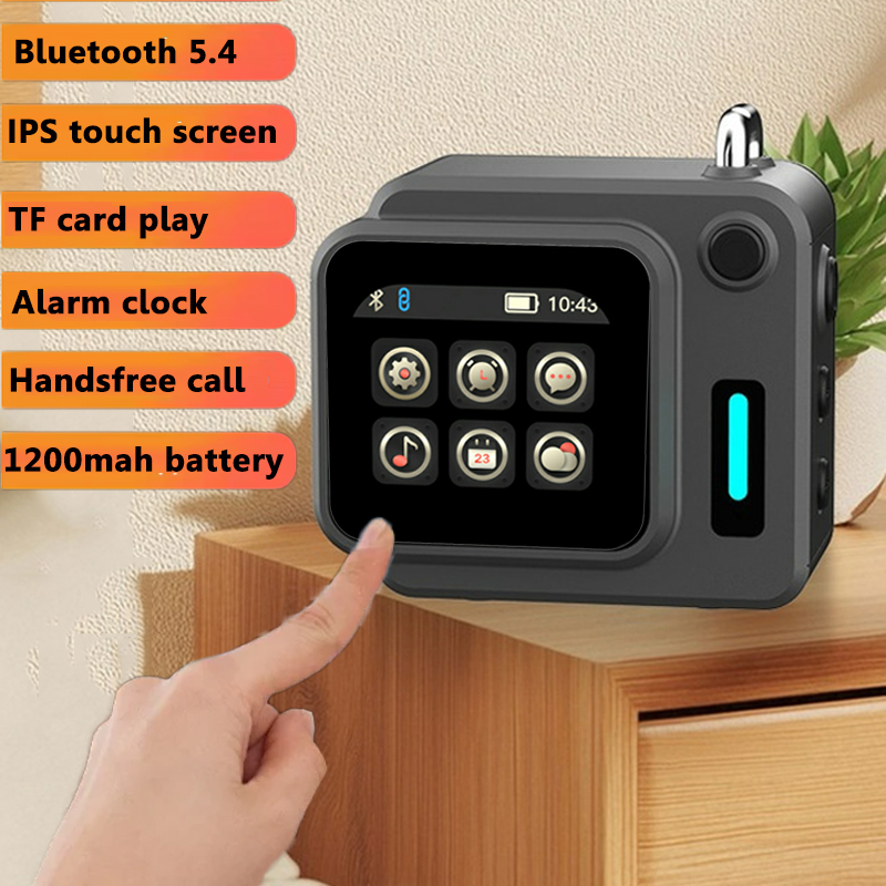 Smart Home Ynf - ミニポケットスマートBluetoothスピーカー IPSタッチスクリーンミュージックボックス ワイヤレスMP3音楽プレーヤー 目覚まし時計タイマー機能付き TFカード再生対応