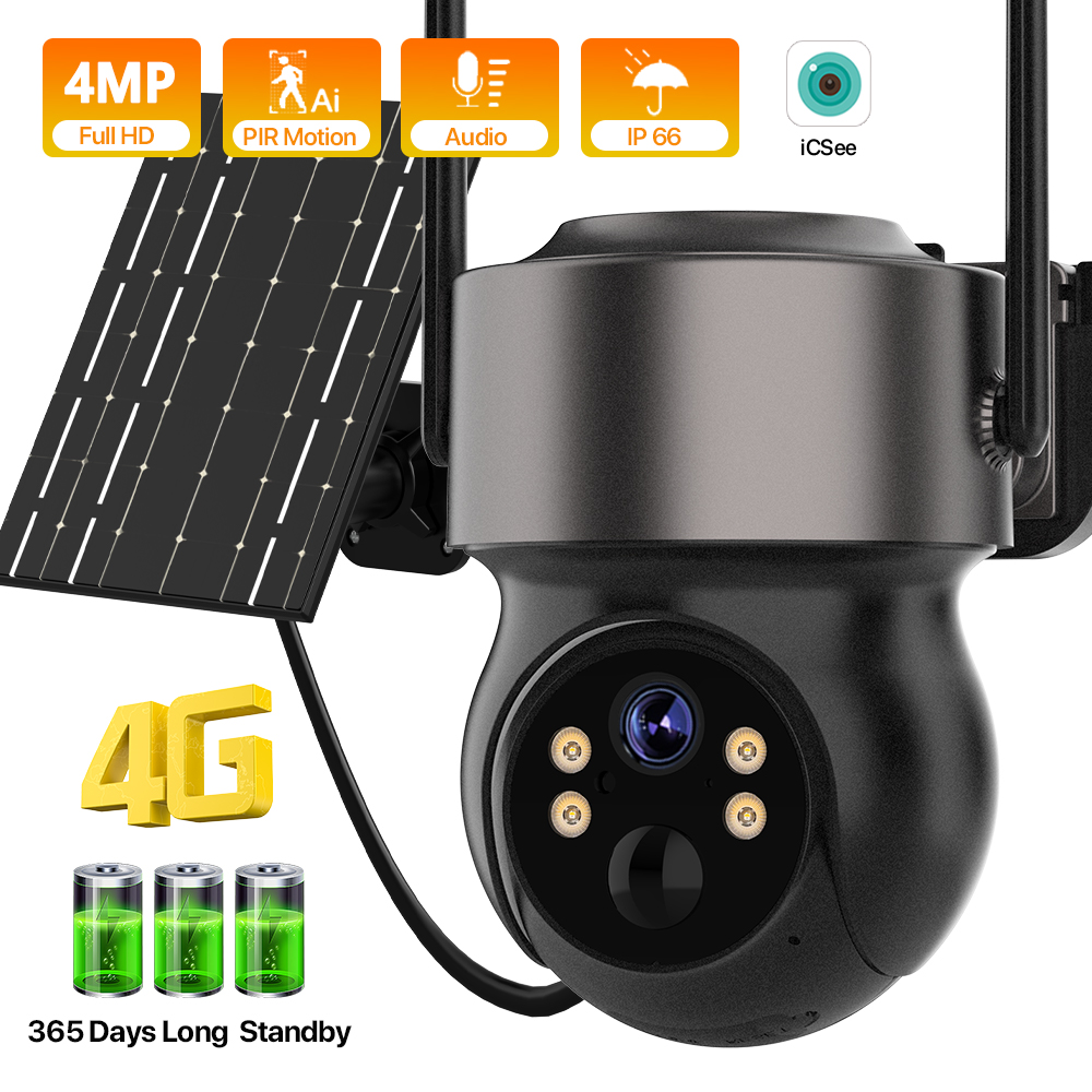 4MP 4G SIM ソーラーバッテリー駆動の屋外ワイヤレス - Smart Home Cctv のレビューと価格